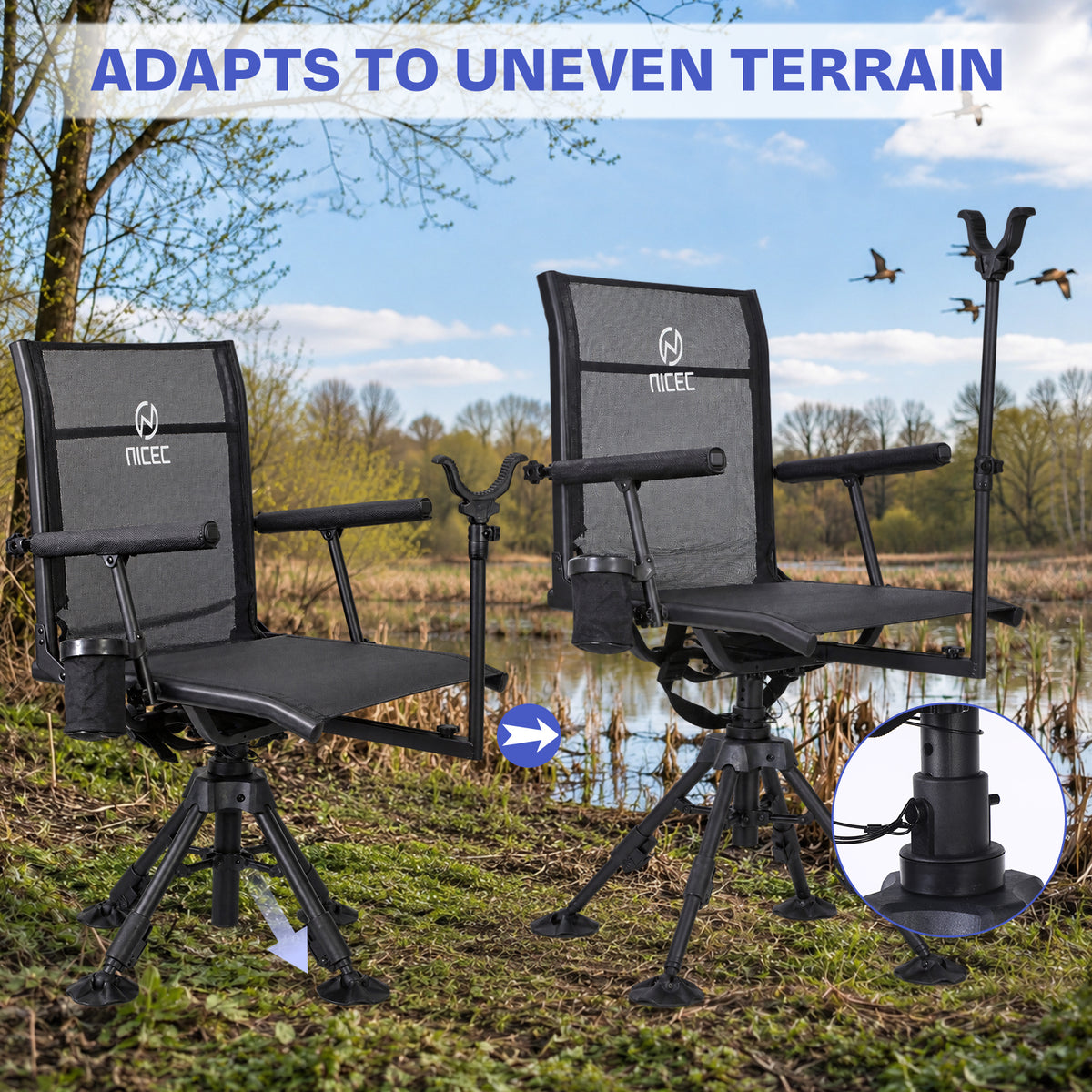 Nice C 360° Swivel Silent Hunting Blind Chair with Gun Rest