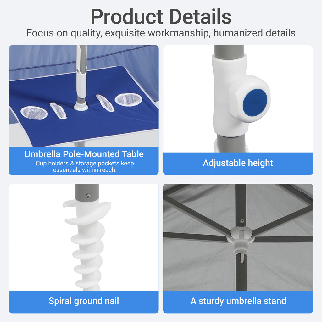 Nice C 120SF Wind Driven Umbrella, Wind Powered Beach Sun Shade Canopy Light Weight, Shade Sail, Easy Setup, Blue