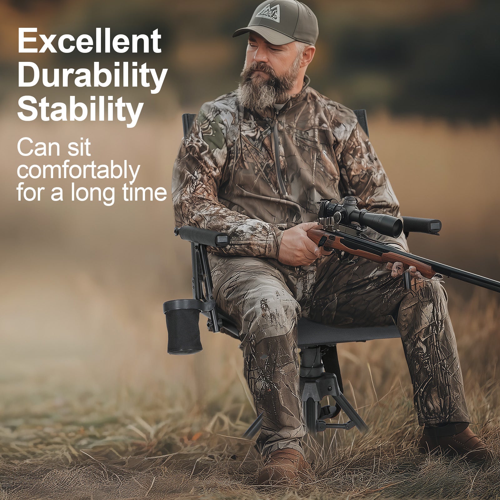 Nice C 360° Swivel Hunting Chair, Silent Rotating Blind Chair with Adjustable Height, Armrest &amp; No-Sink Feet