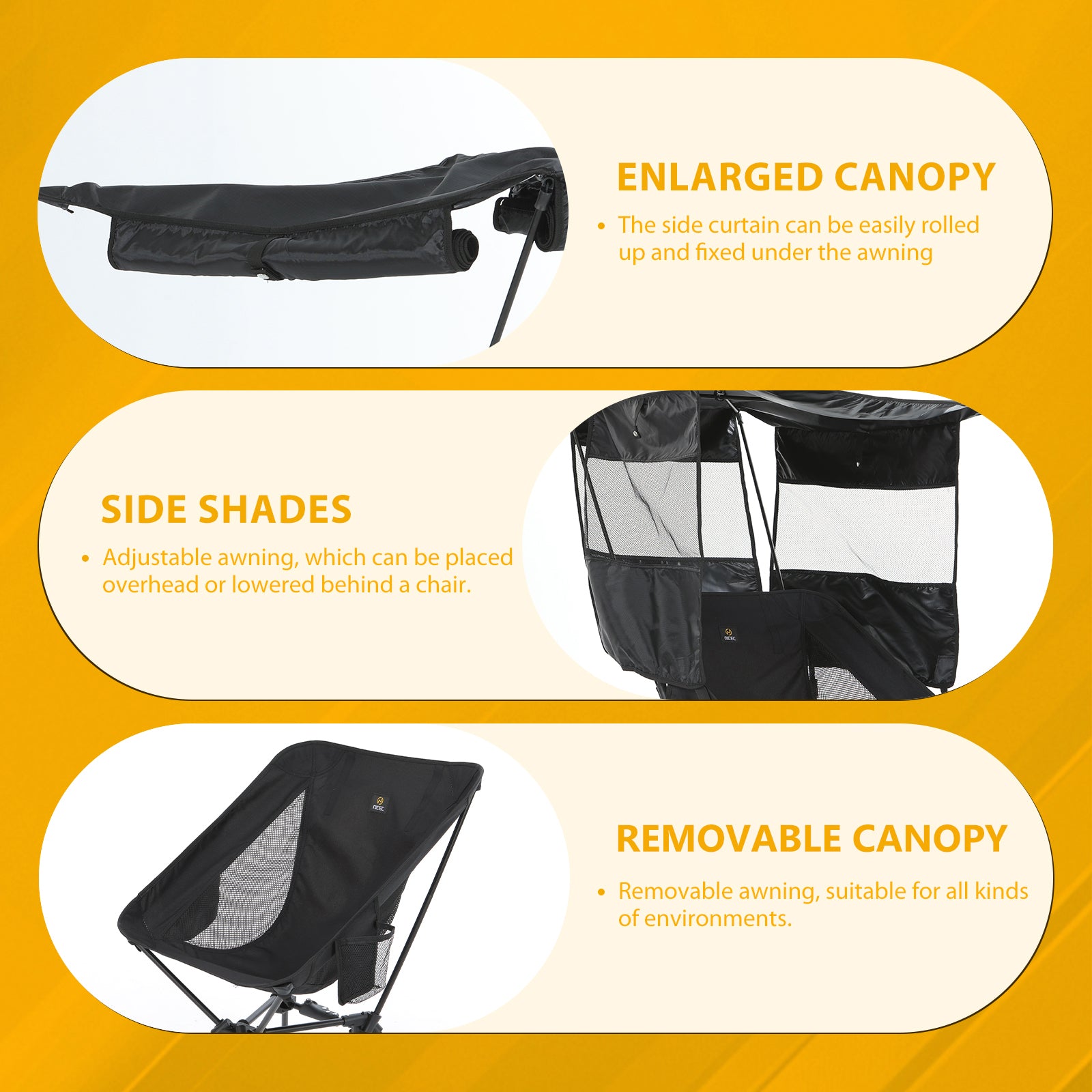 Nice C Camping Chair with Canopy, Ultralight Chair with Shade (1 Pack/2 Pack) | Compact Backpack Folding Chair, Portable Fishing Chair, Travel, Picnic, Festival, Hiking, Sports, Outdoor