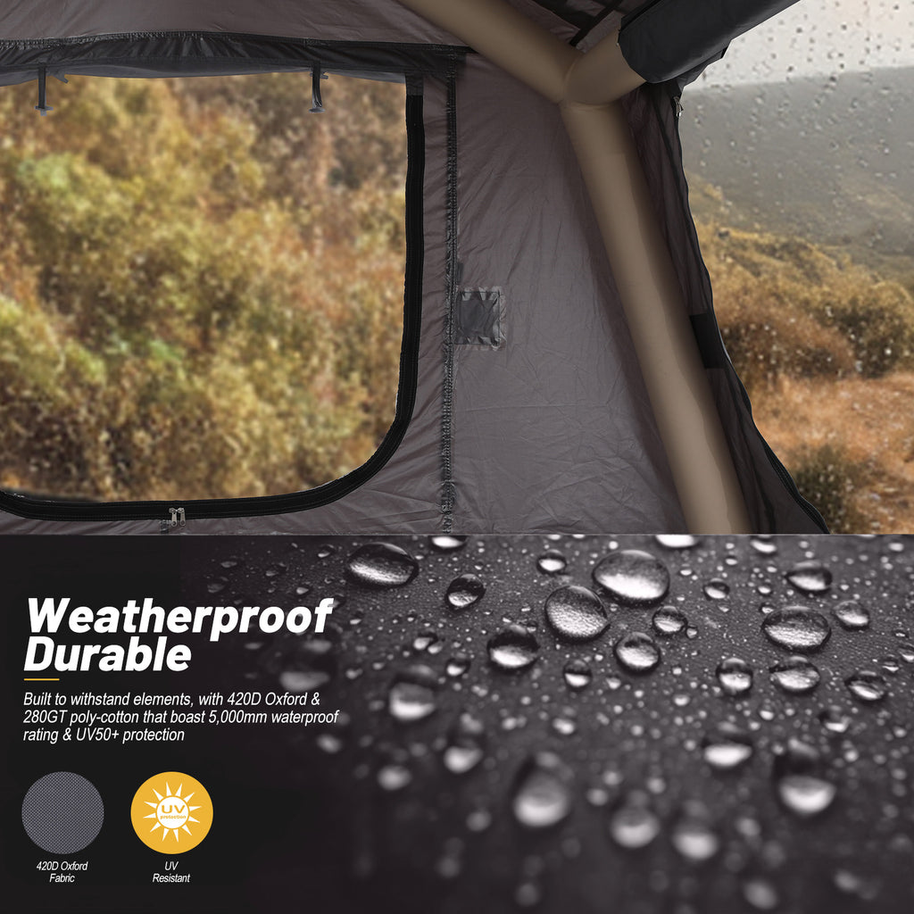 Nice C Inflatable Rooftop Tent, Black & Grey SUV Camping Tent with Mattress, Ladder & Pump, Waterproof Overland Design