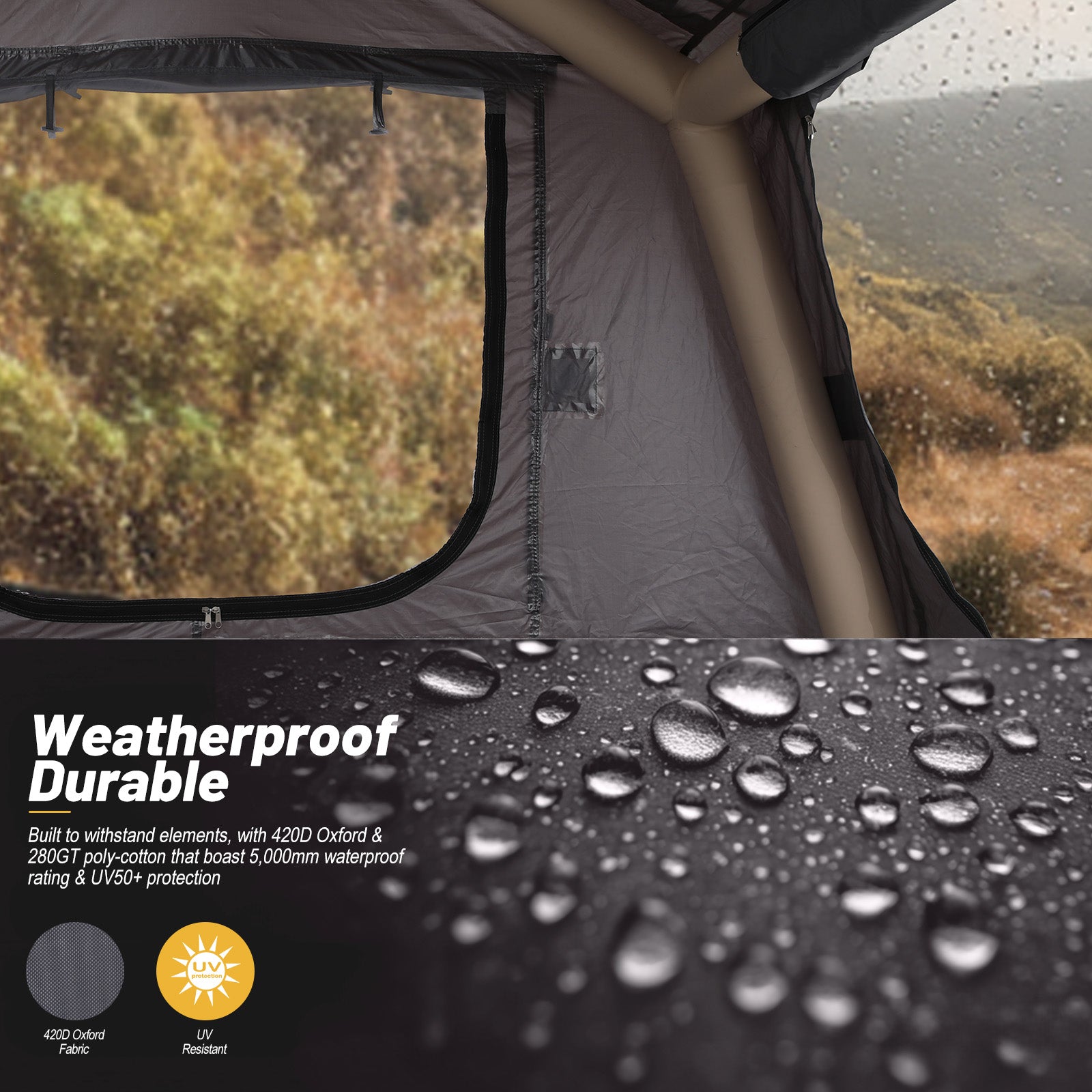 Nice C Inflatable Rooftop Tent, Black & Grey SUV Camping Tent with Mattress, Ladder & Pump, Waterproof Overland Design