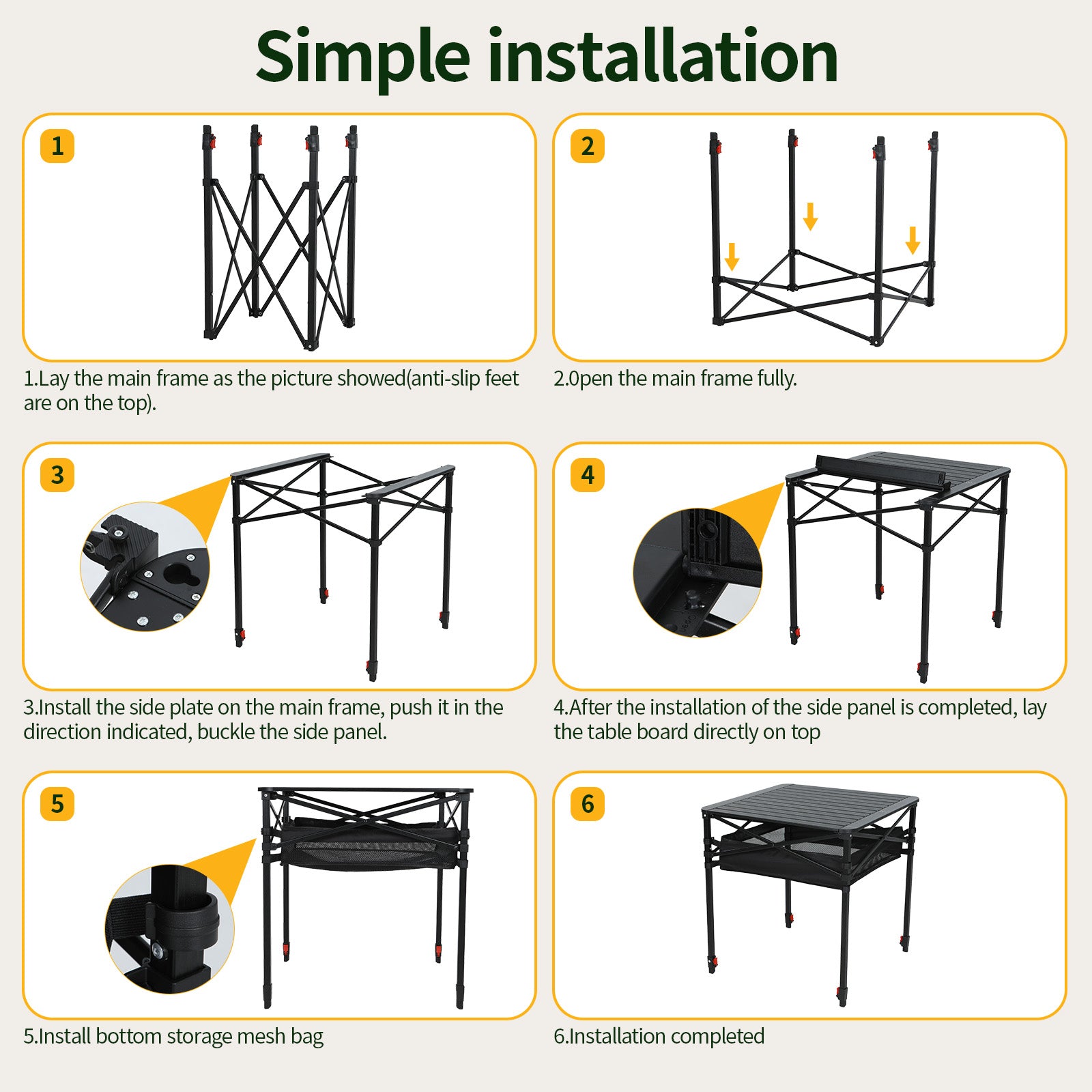 Nice C Adjustable Square Table, Folding Camping Table, Roll-up Tabletop, Lightweight, with Carry Bag, for Outdoor, Camping, Picnic, backyards, BBQ (Small)