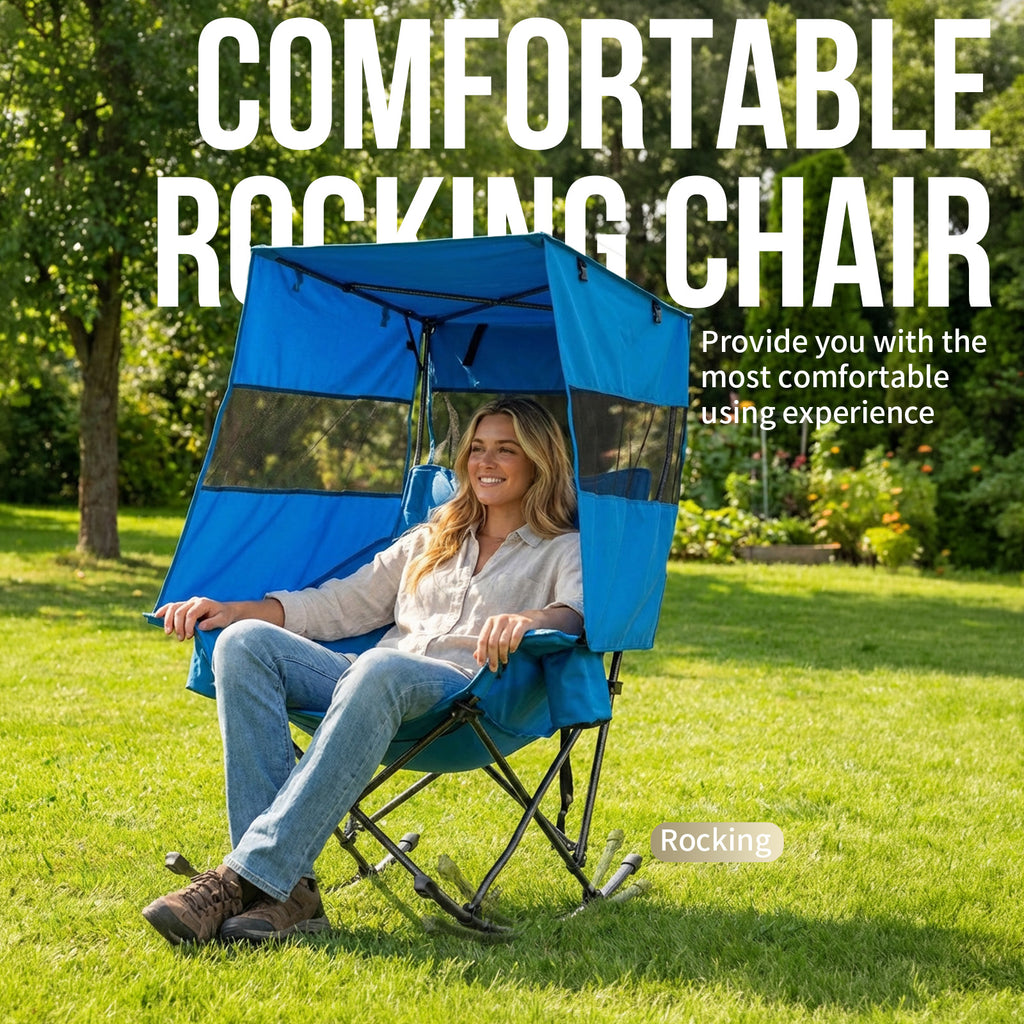 Nice C XL Rocking Camping Chair with Canopy, Folding Rocker (1 Pack/2Pack) | Oversized Outdoor Chair, Umbrella Chair, With Shade, Cup Holder, Cooler Bag, Carry Bag, Sports, Patio, Backyard