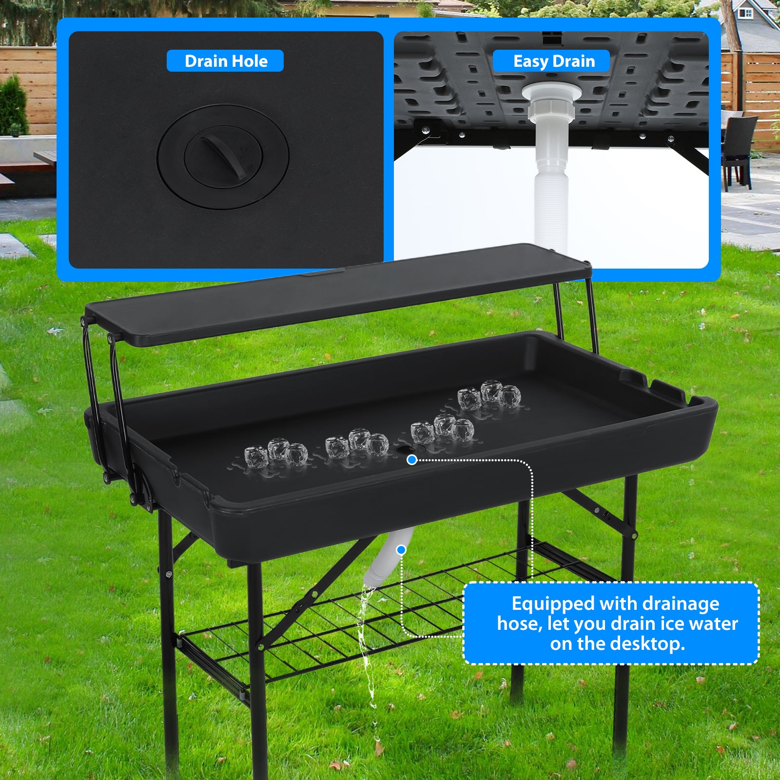Nice C 4 ft Folding Ice Cooler Table – Party, Grazing &amp; Outdoor Table with Drain, Storage Shelf, and Matching Skirt 