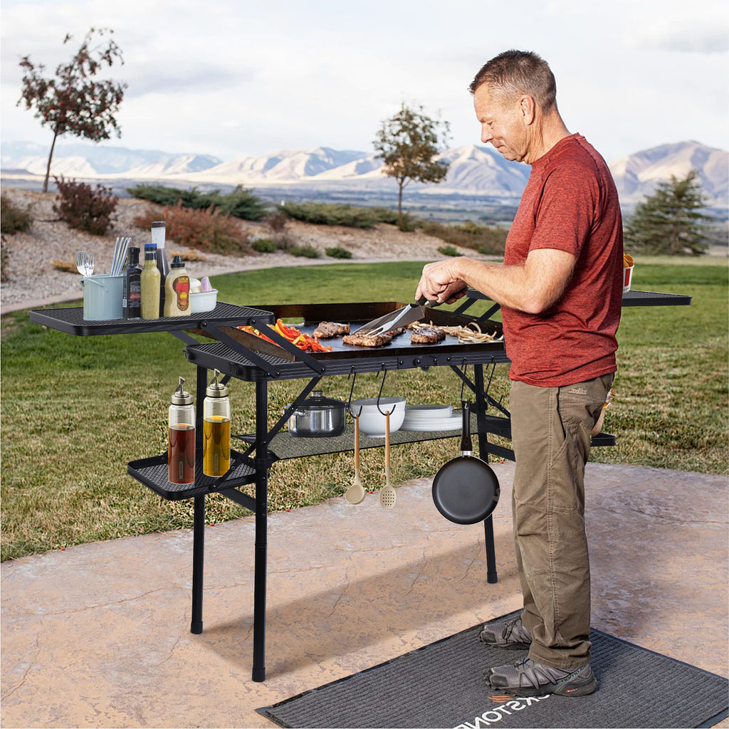Nice C Camping Metal Table, Compact Outdoor Folding Tailgate Grill Table | Lightweight Fold-Up, 4 Side Tables, Mesh Net, BBQ, Camping, Picnic