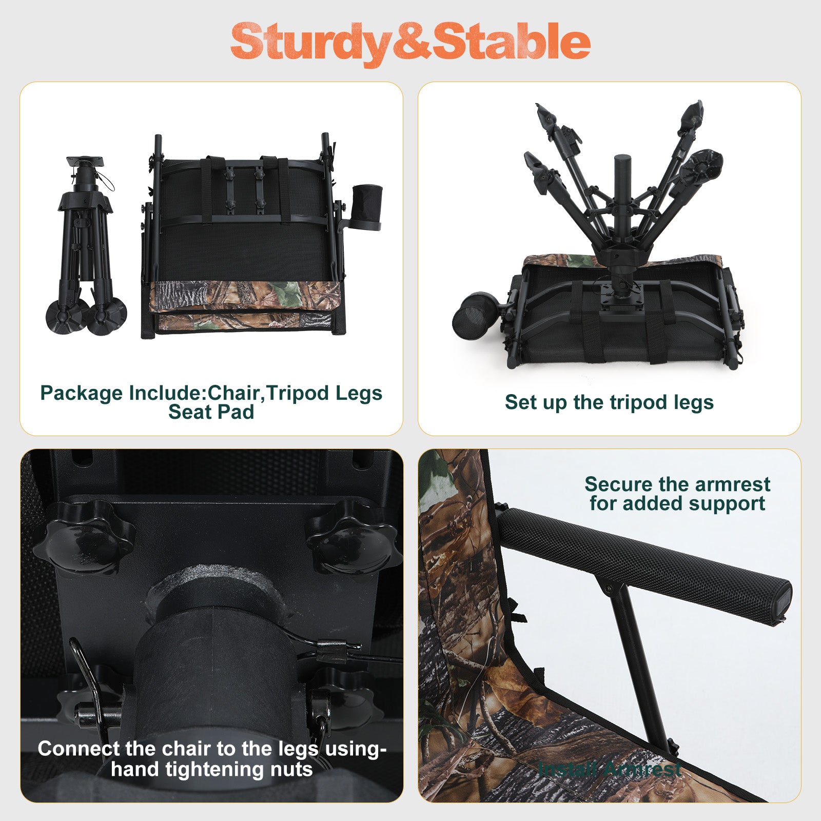 Nice C Heated Hunting Chair, Silent 360° Swivel Blind Chair, Adjustable Height, Portable Outdoor Hunting Seat