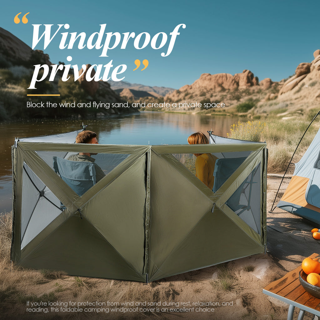 Nice C Camping Wind Sceen, 4 Panels Beach Garden Wind Blocker Breaker, 4 FT Privacy Fence Screen, with Mesh Window, Poles, Ground Nails Included (Green)