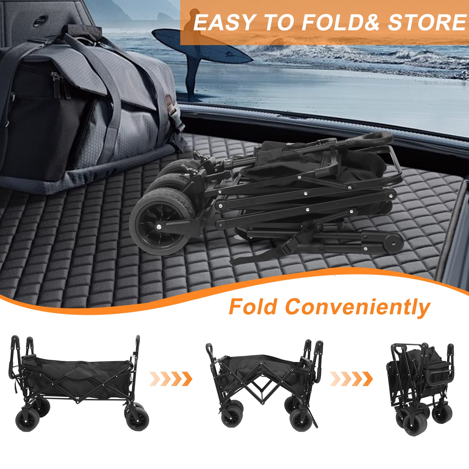 Nice C Stroller Wagon with Canopy, Folding Push Pull Cart for Beach, Camping, Outdoor