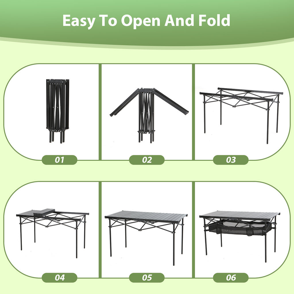 Nice C Portable Folding Camping Table – Lightweight Aluminum with Mesh Net & Cup Holder (Black)