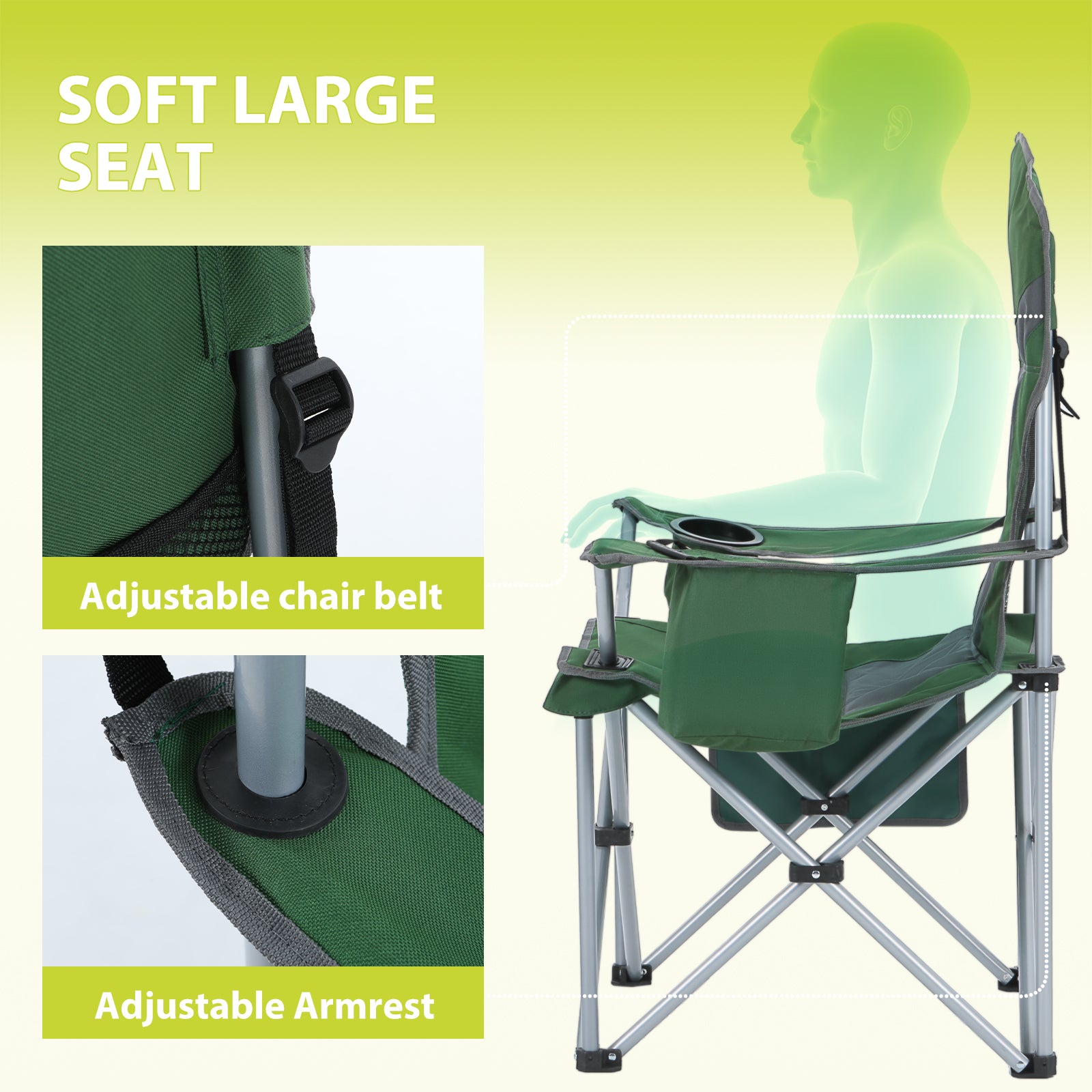 Nice C Portable Camping Chair with Armrest, Cooler Bag, Cup Holder &amp; Side Pocket 