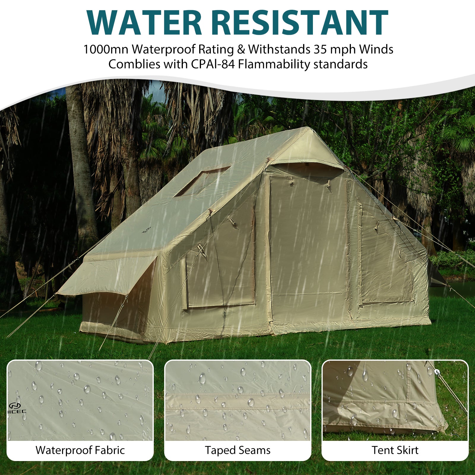 Nice C 6-Person Inflatable Camping Tent, Glamping Tent with Air Pump, Waterproof &amp; Windproof, Easy Setup