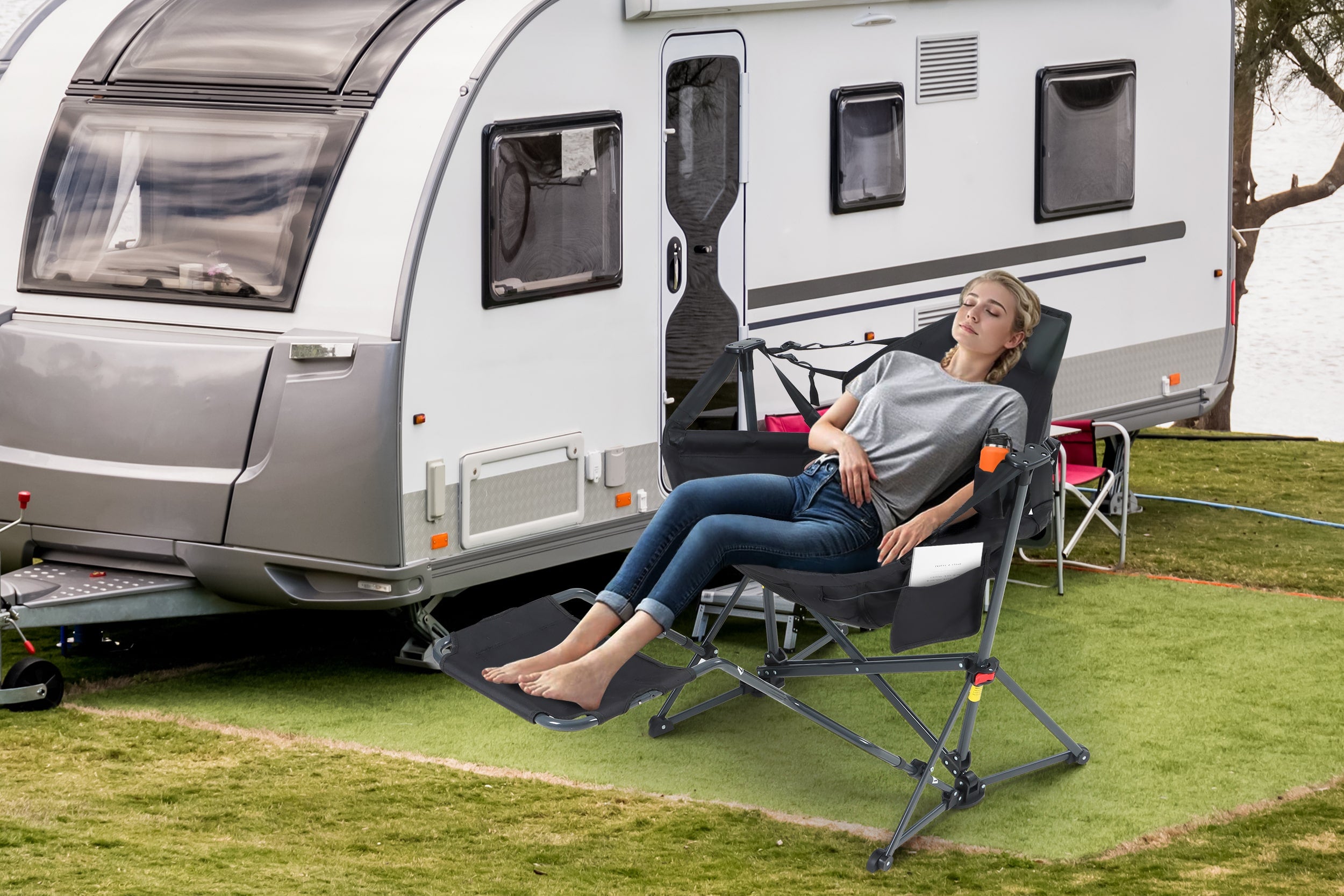 Nice C Heated Hammock Rocking Camping Chair – High Back, Footrest, Cup Holder 
