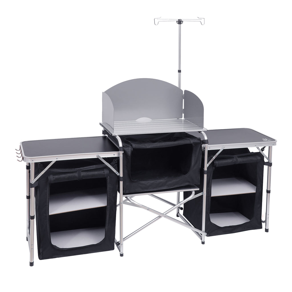 Nice C Camping Kitchen Table, Folding Cook Table, Cook Station (Silver) | Portable Grill Table, Upgraded Light Stand, Windshield, 3 Organizers, Carry Bag, Grill, Outdoor, Beach, BBQ, Picnic, Cooking
