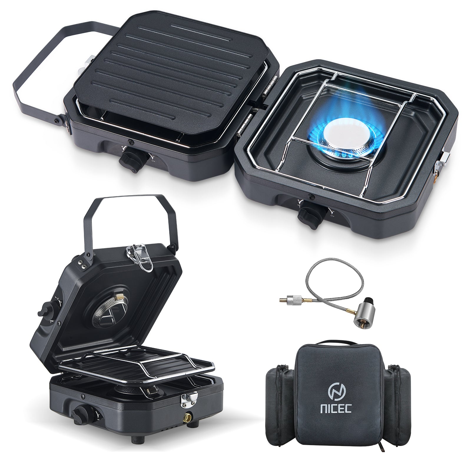 Nice C Camping Stove, Portable 2 Burner Propane Gas Stove | Mini Propane Grill, 16000 BTU Camp Stove, Dual Burner Grill, Carry Bag, Portable Outdoor Cooking, Camping