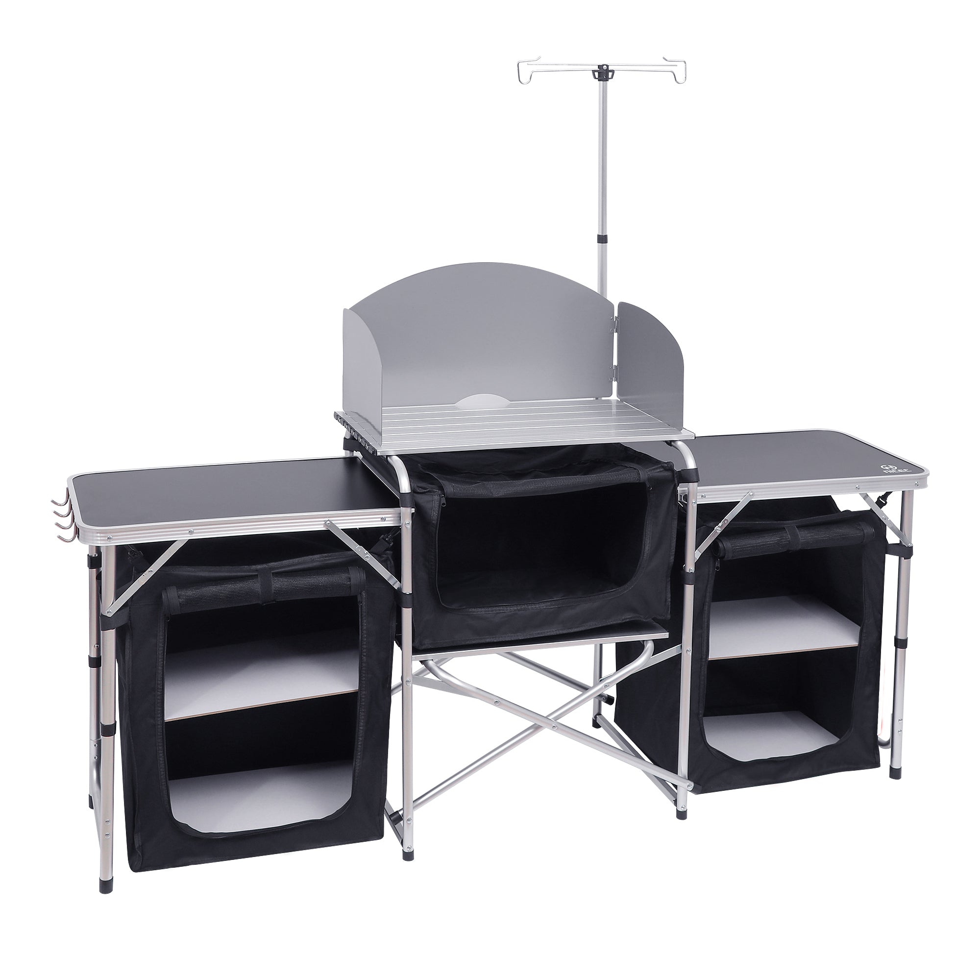 Nice C Camping Kitchen Table, Folding Cook Table, Cook Station (Silver) | Portable Grill Table, Upgraded Light Stand, Windshield, 3 Organizers, Carry Bag, Grill, Outdoor, Beach, BBQ, Picnic, Cooking