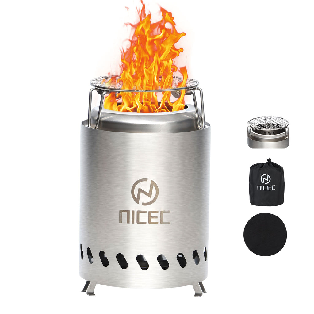 Nice C Smokeless Fire Pit, Portable Tabletop Fire Pit (5.5 inch,7.1 inch,19.1 inch) | Stainless Steel Construction, Grill Grate, Removable Ash Tray, Carry Bag, Patio, Camping, Outdoor