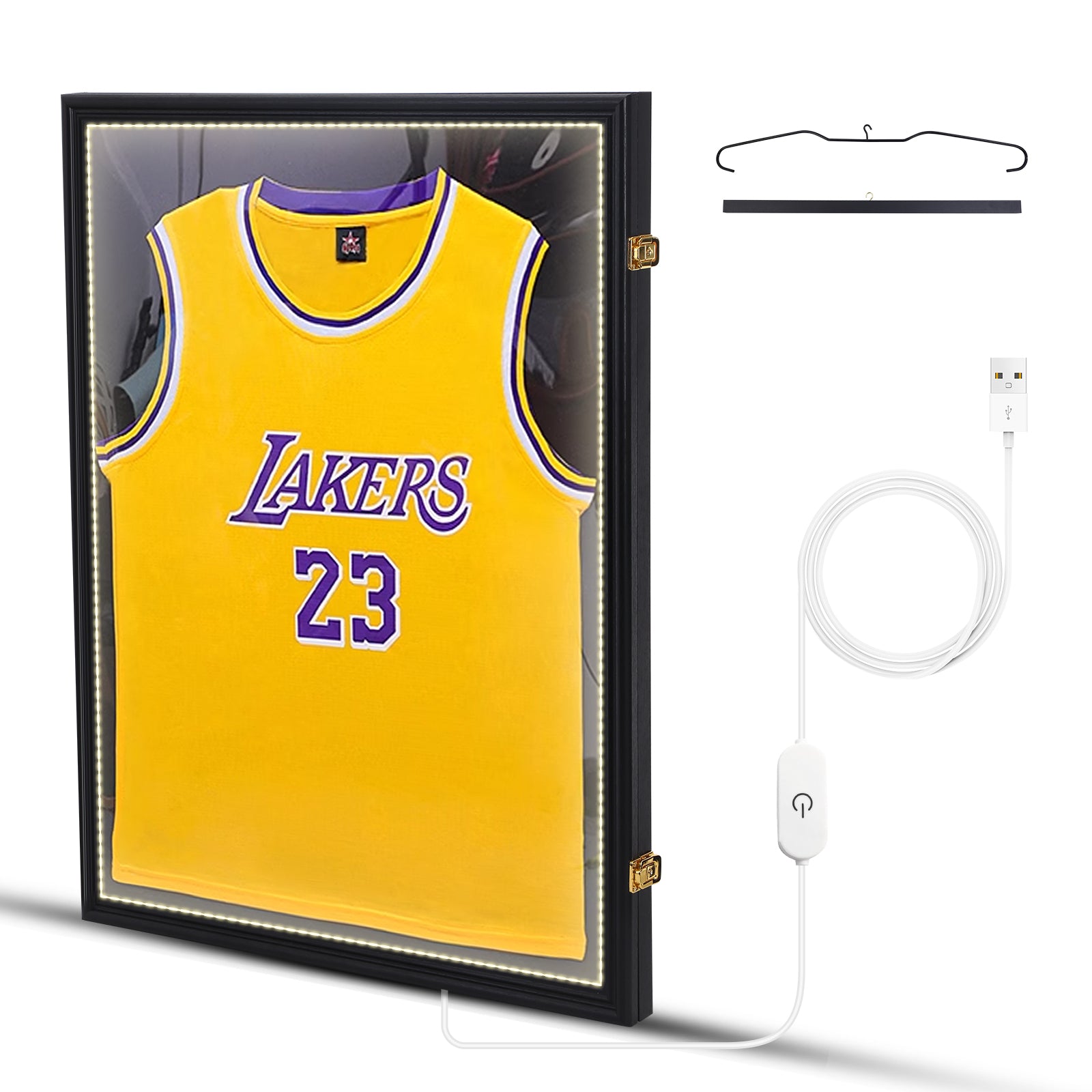 Nice C Lighted Jersey Frame, LED Display Case for Football &amp; Basketball, Valet Pinboard 