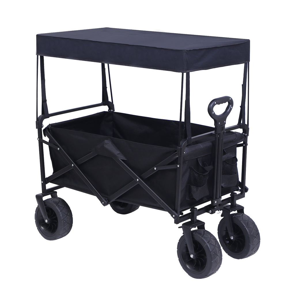 Nice C Heavy Duty Wagon, Collapsible Wagon with Canopy, Black, Steel, 4 Wheels, 33 x 22.4 x 7.6 inches