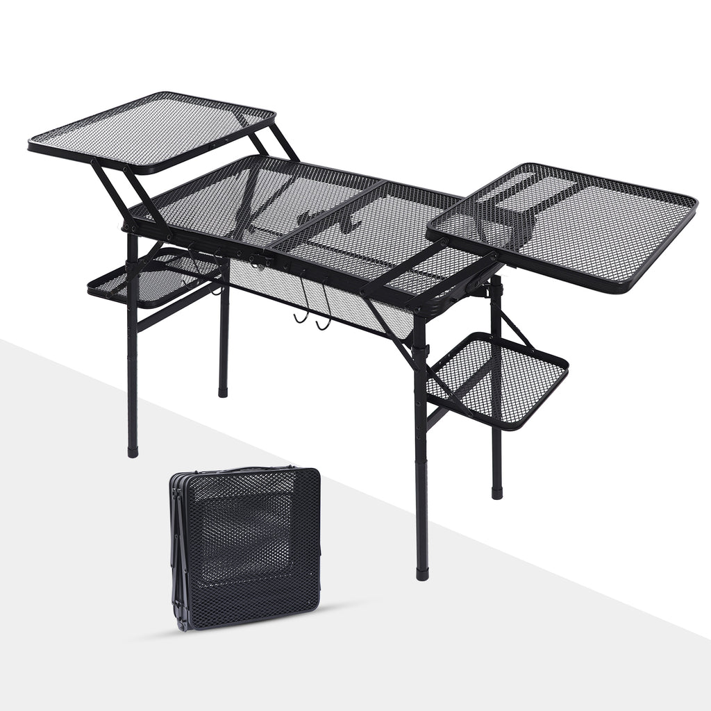 Nice C Camping Metal Table, Compact Outdoor Folding Tailgate Grill Table | Lightweight Fold-Up, 4 Side Tables, Mesh Net, BBQ, Camping, Picnic
