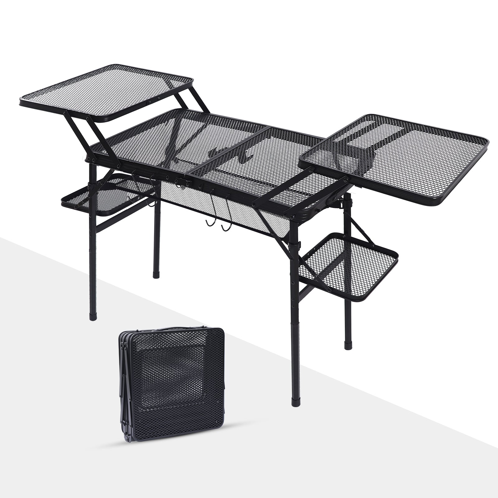 Nice C Camping Metal Table, Compact Outdoor Folding Tailgate Grill Table | Lightweight Fold-Up, 4 Side Tables, Mesh Net, BBQ, Camping, Picnic