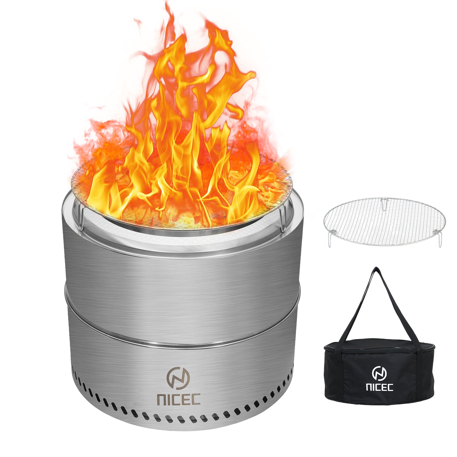 Nice C Smokeless Fire Pit, Portable Tabletop Fire Pit (5.5 inch,7.1 inch,19.1 inch) | Stainless Steel Construction, Grill Grate, Removable Ash Tray, Carry Bag, Patio, Camping, Outdoor