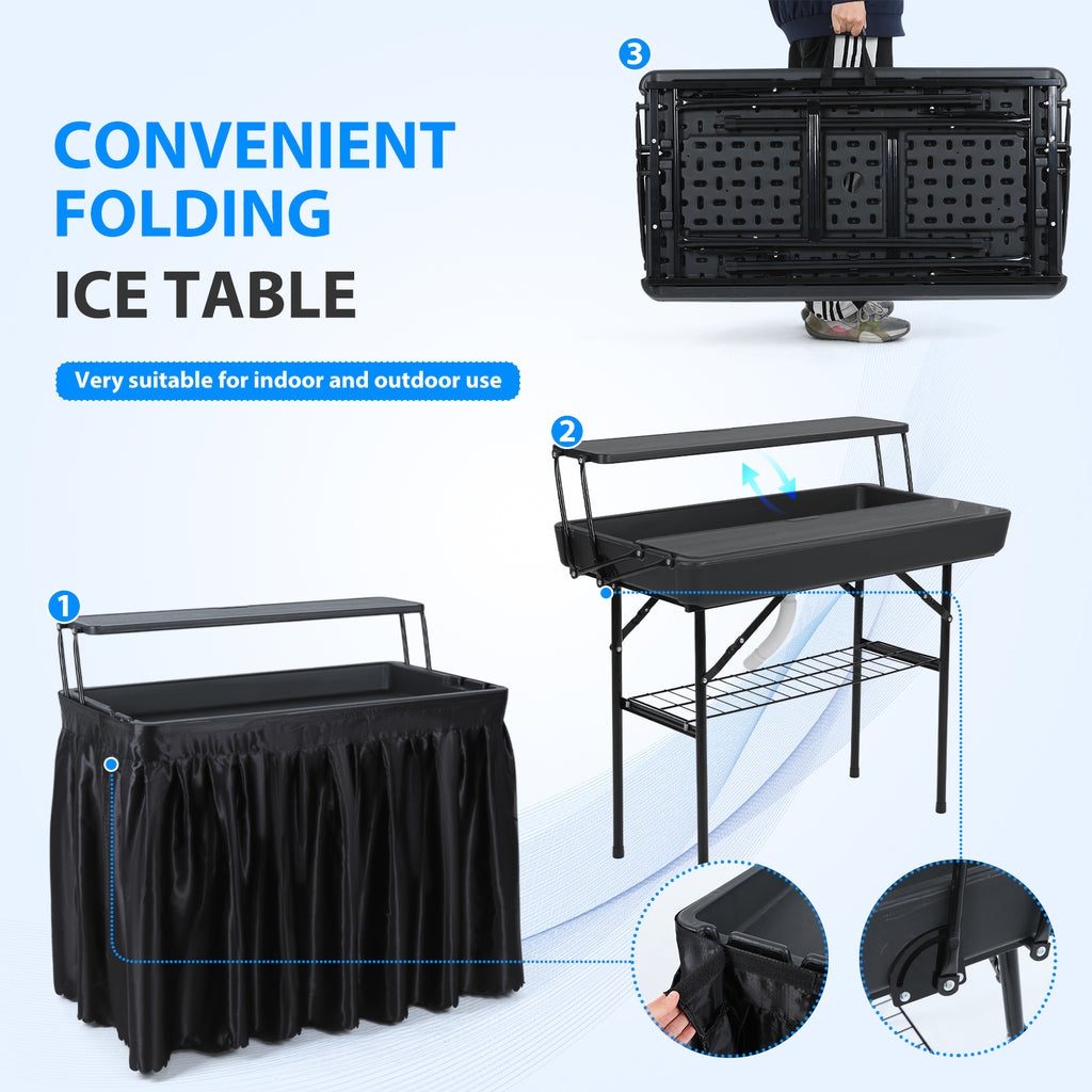 Nice C 4 ft Folding Ice Cooler Table – Party, Grazing &amp; Outdoor Table with Drain, Storage Shelf, and Matching Skirt 