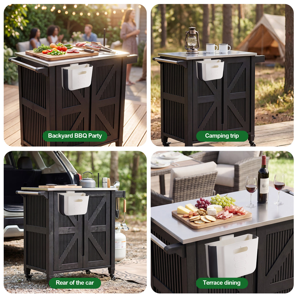 Nice C Grill Cart with Wheels, Outdoor Kitchen Island for Blackstone | Outdoor Grill Station, Stainless Steel Tabletop, Plastic Grill Cart, Storage Cabinet, Food Prep Table, Dining Cart
