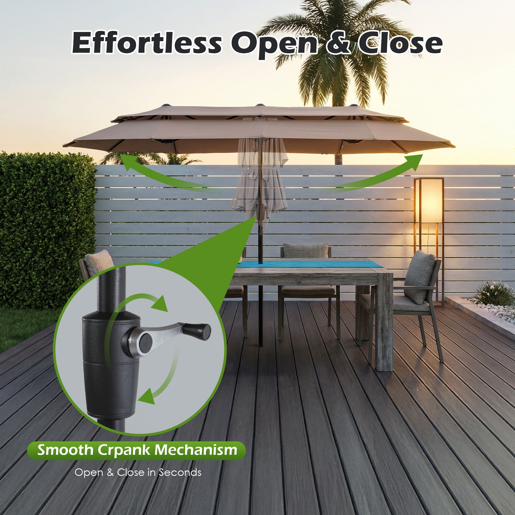 Nice C 13/15FT Large Double Sided Patio Umbrella with Crank (Khaki) | Large Market Umbrella, Wide Outdoor Shade, w/wo Base, Crank Lift, Poolside, Deck, Backyard, Patio, Garden, 13FT, 15FT