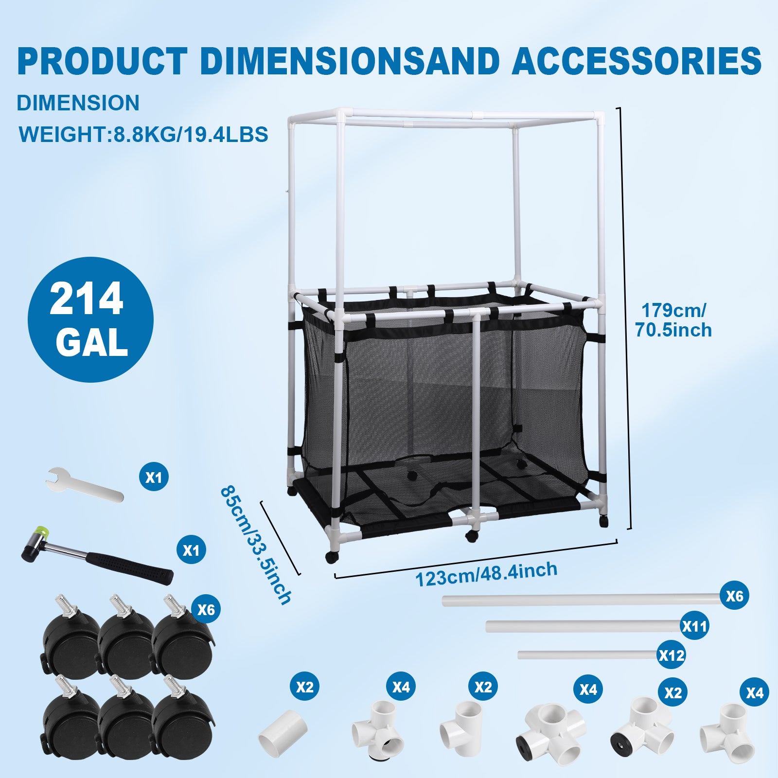 Nice C 142/214 Gallon Pool Storage with Top Rack, Pool Noodle Holder, Pool Caddy Organizer | 48.4" Pool Float Storage, Waterproof Rolling Pool Organizer, Outdoor Mesh Storage Bin for Pool Floats, Toys, and Pool Accessories