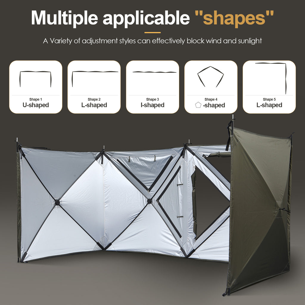 Nice C Camping Wind Sceen, 4 Panels Beach Garden Wind Blocker Breaker, 4 FT Privacy Fence Screen, with Mesh Window, Poles, Ground Nails Included (Green)