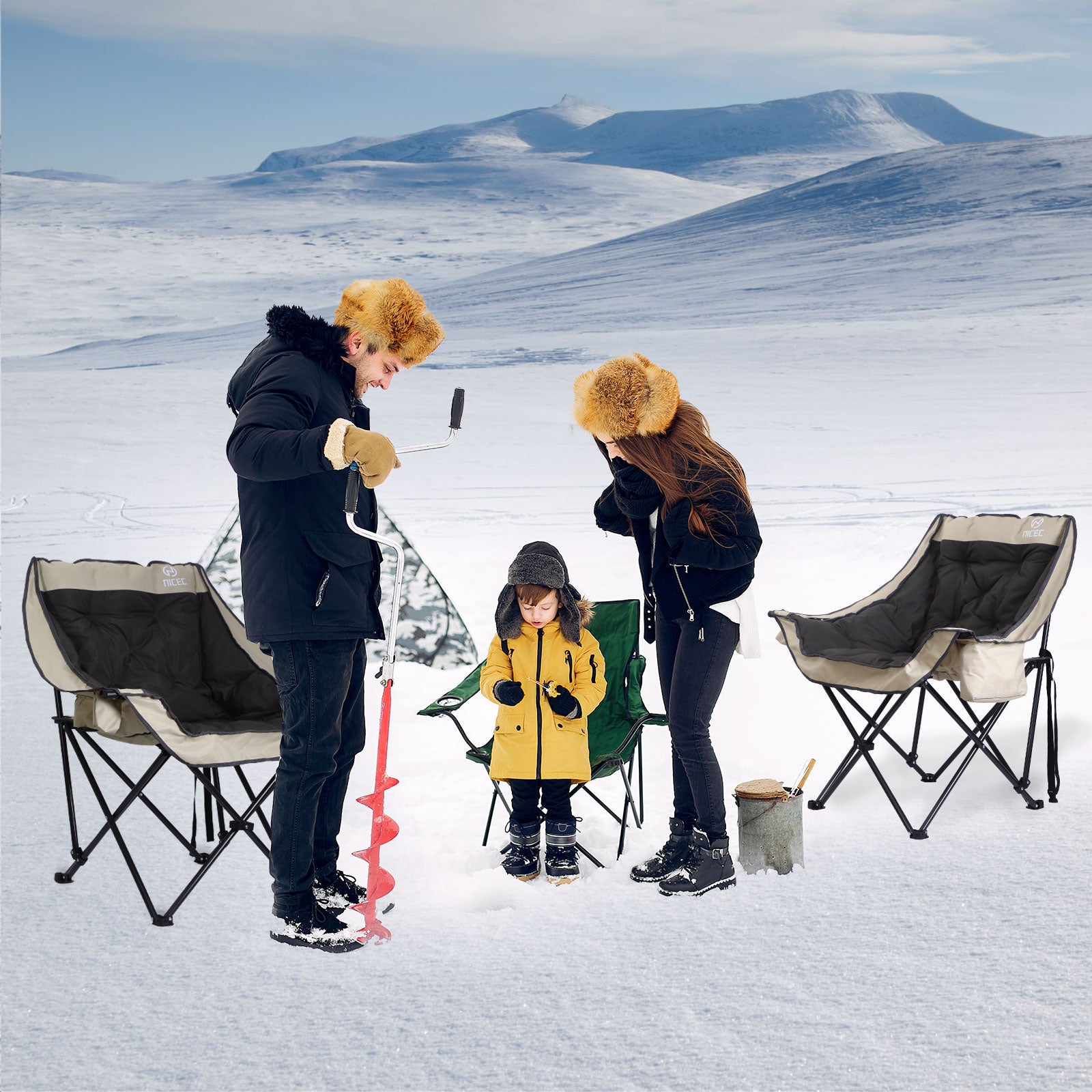 Nice C Heavy-Duty Folding Camping Chair, Thick Padded Seat with Storage &amp; Cup Holder 