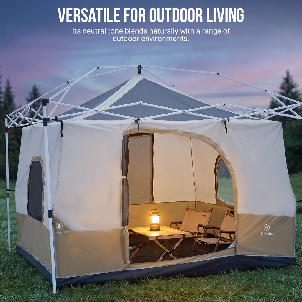 Nice C Pop Up Canopy Camp Tent, Canvas Inner Tent (Frame/Top NOT Included) | Fit Fot Straight Leg, 10*10 Pop Up Canopy, Camp Cube Tent with Mesh Window, Camping Shelter, 4-6 Person