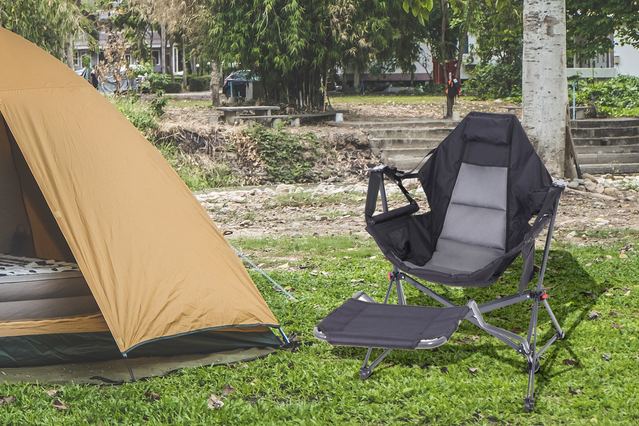 Nice C Hammock Camping Chair with Stand, High Back, Footrest, Cup Holder &amp; Side Pocket 