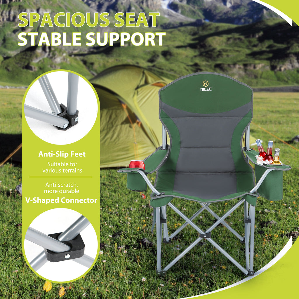 Nice C Portable Camping Chair with Armrest, Cooler Bag, Cup Holder &amp; Side Pocket 