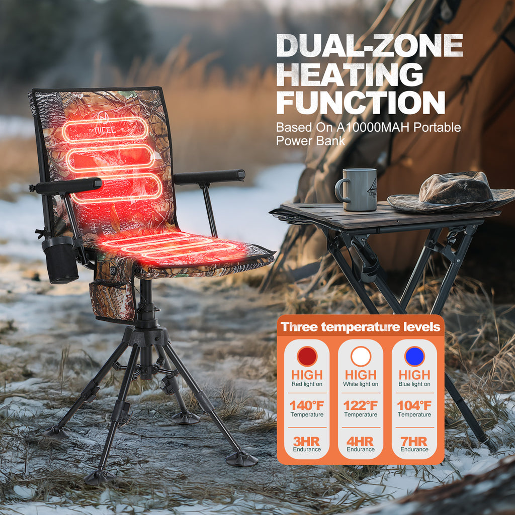 Nice C Heated Hunting Chair, Silent 360° Swivel Blind Chair, Adjustable Height, Portable Outdoor Hunting Seat