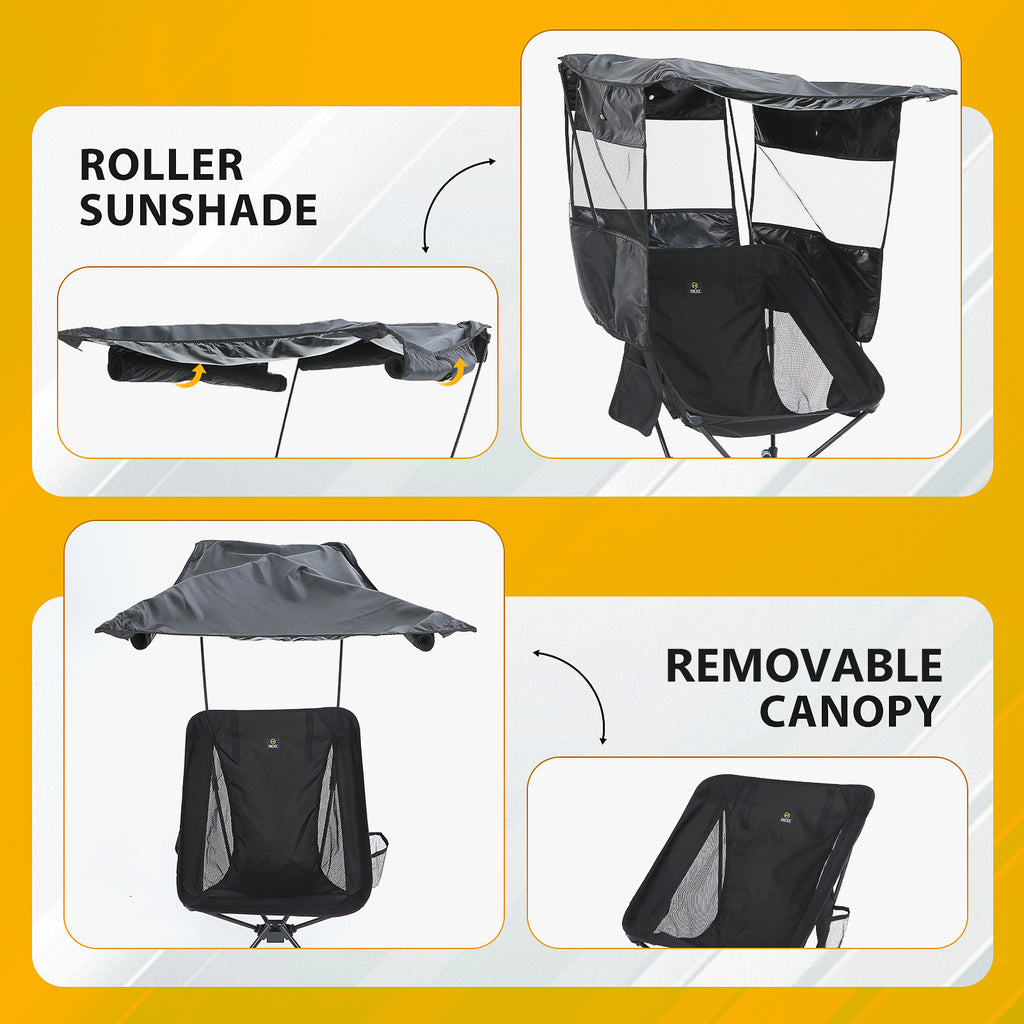 Nice C Camping Chair with Canopy, Ultralight Chair with Shade (1 Pack/2 Pack) | Compact Backpack Folding Chair, Portable Fishing Chair, Travel, Picnic, Festival, Hiking, Sports, Outdoor