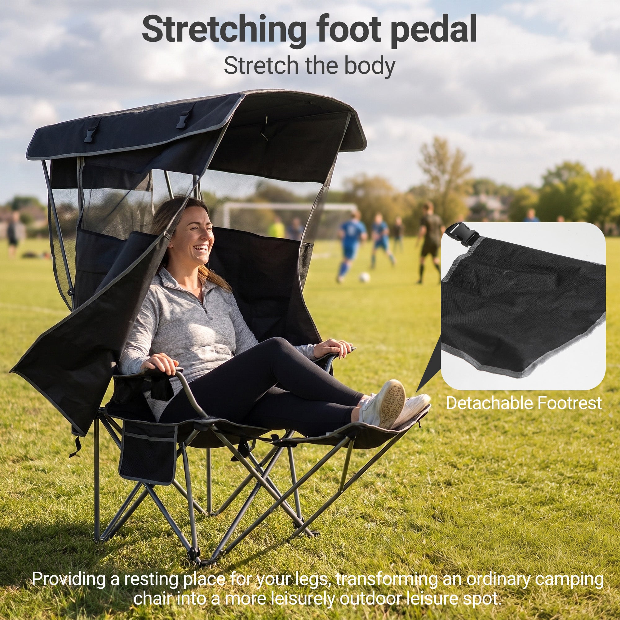 Nice C 4-Position Reclining Canopy Camping Chair with Footrest (1 Pack/2 Pack) | Portable Folding Outdoor Umbrella Chair with Shade, Reclining Chair with Cooler Bag, Cup Holder for Camping, Beach, Sports