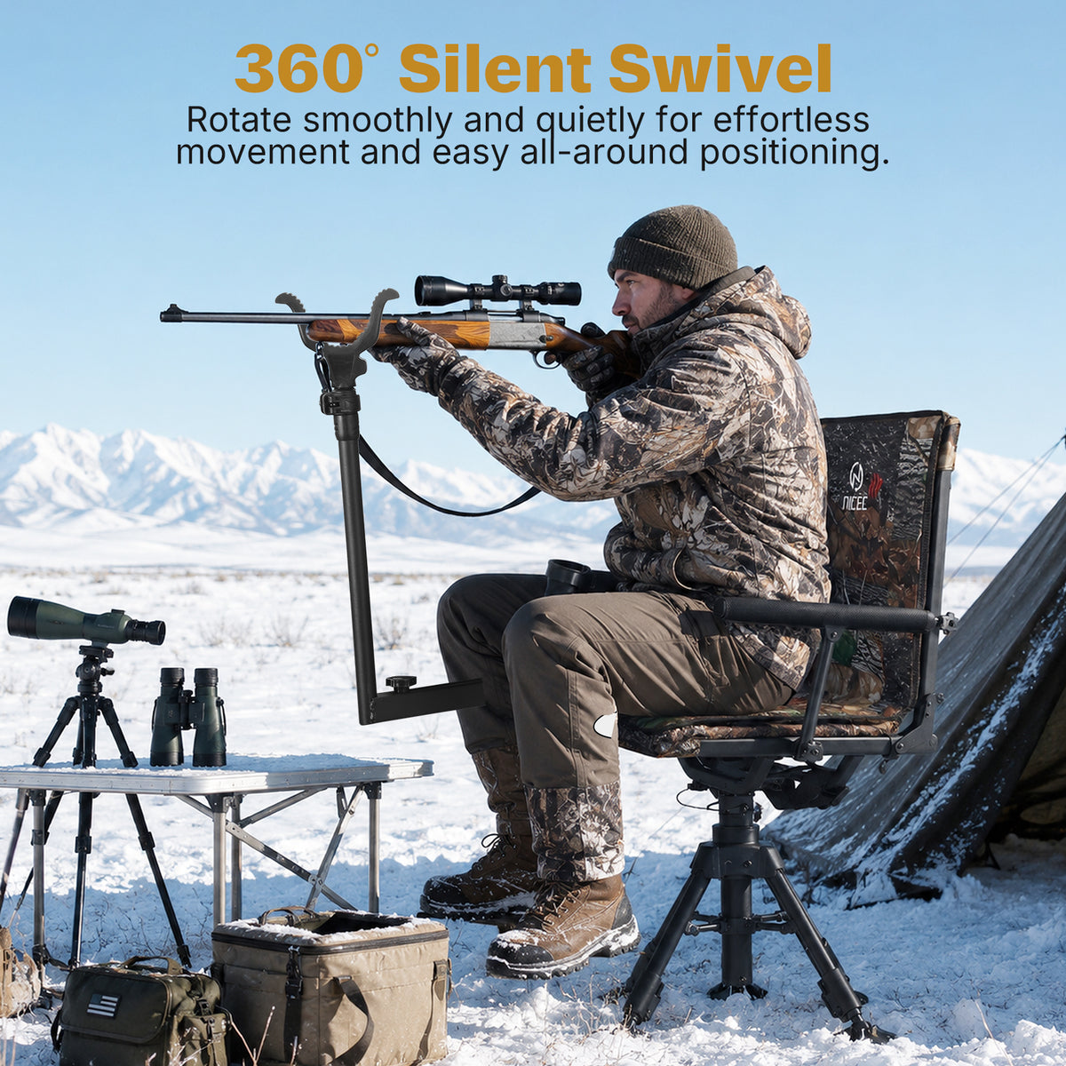 Nice C Heated 360° Silent Swivel Hunting Blind Chair with Gun Rest