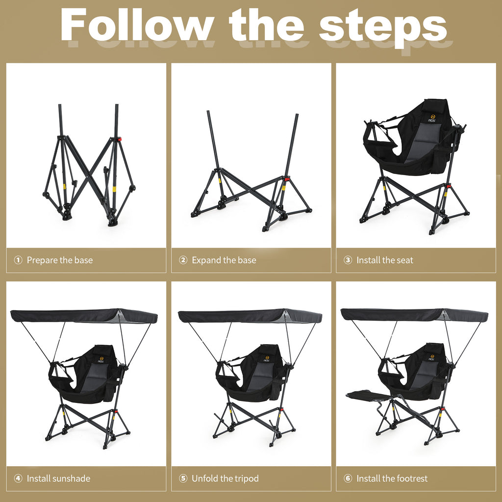 Nice C Hammock Chair with Adjustable Canopy & Detachable Footrest | Portable Swinging Chair, Folding Rocking Design, Cup Holder, Carry Bag, Camping, Beach, Backyard, Outdoor