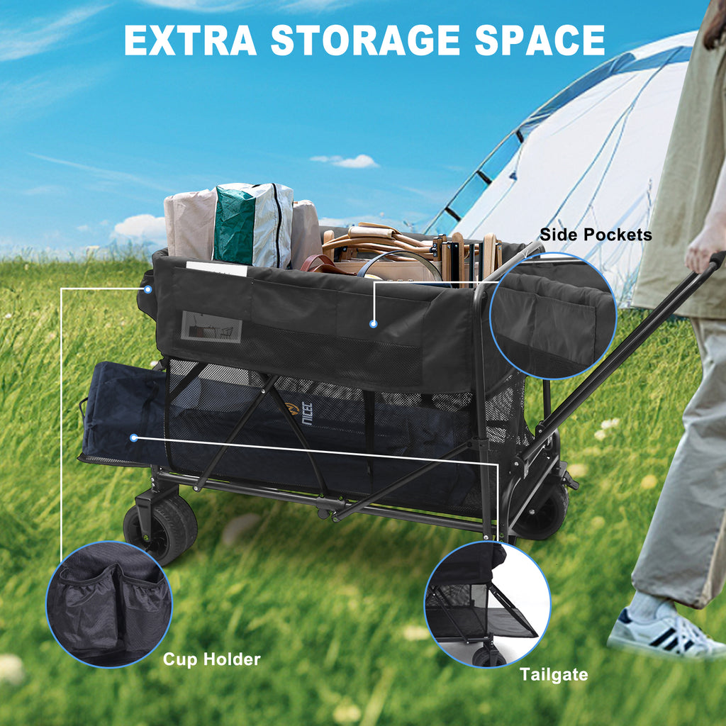 Nice C Double Decker Foldable Wagon – Heavy-Duty 400 lb Collapsible Wagon with All-Terrain Wheels for Outdoor, Kids, Pets