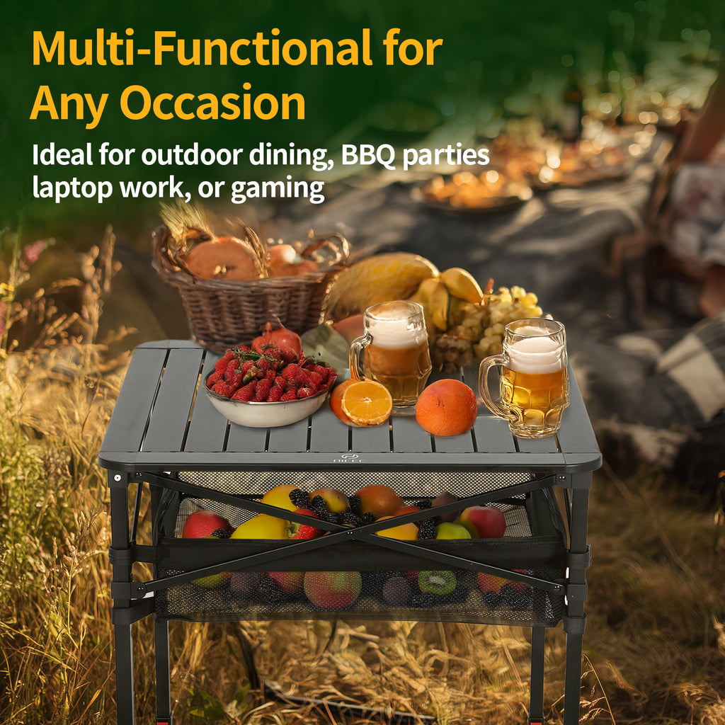 Nice C Adjustable Square Table, Folding Camping Table, Roll-up Tabletop, Lightweight, with Carry Bag, for Outdoor, Camping, Picnic, backyards, BBQ (Medium)