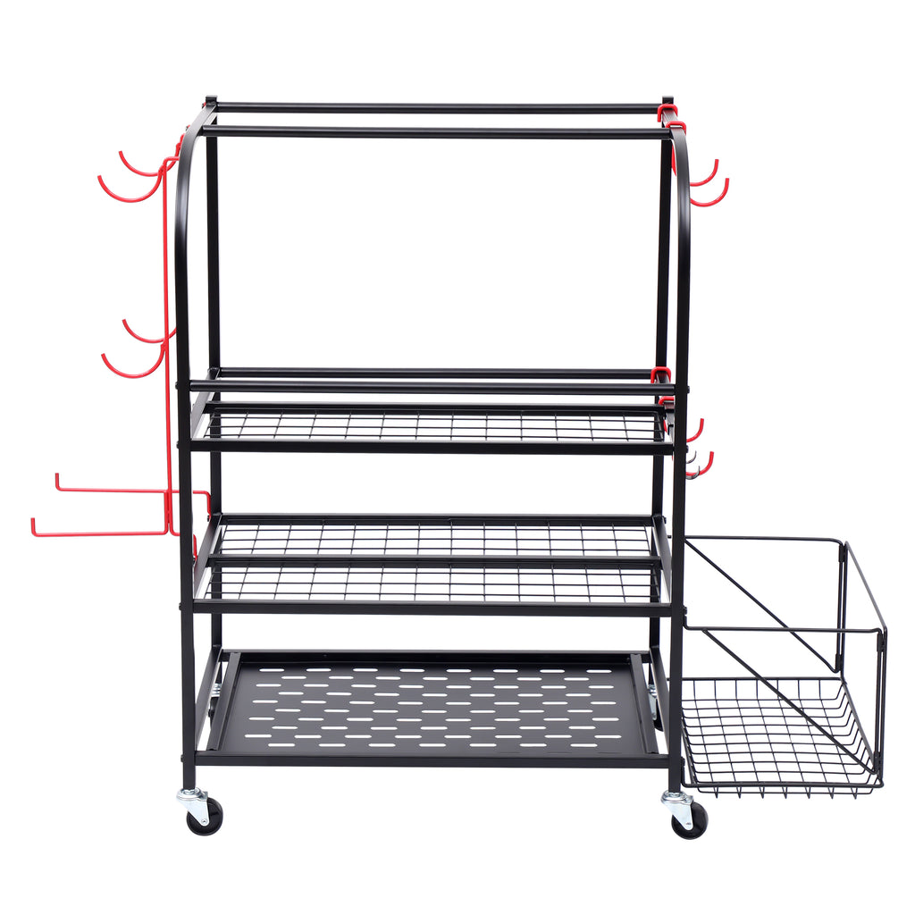Nice C Outdoor Toy Storage, Garage Organization, Sports Equipment Organizer, Rolling Garage Storage System, Ball Storage Rack, Yoga Mat Storage with Hooks and Basket (3-Layer-Curved)