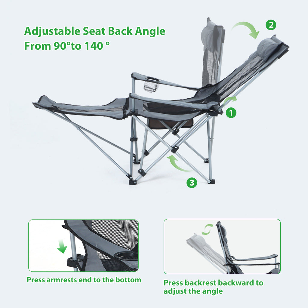 Nice C Adjustable Camping Recliner Chair with Footrest, Headrest &amp; Cup Holder 