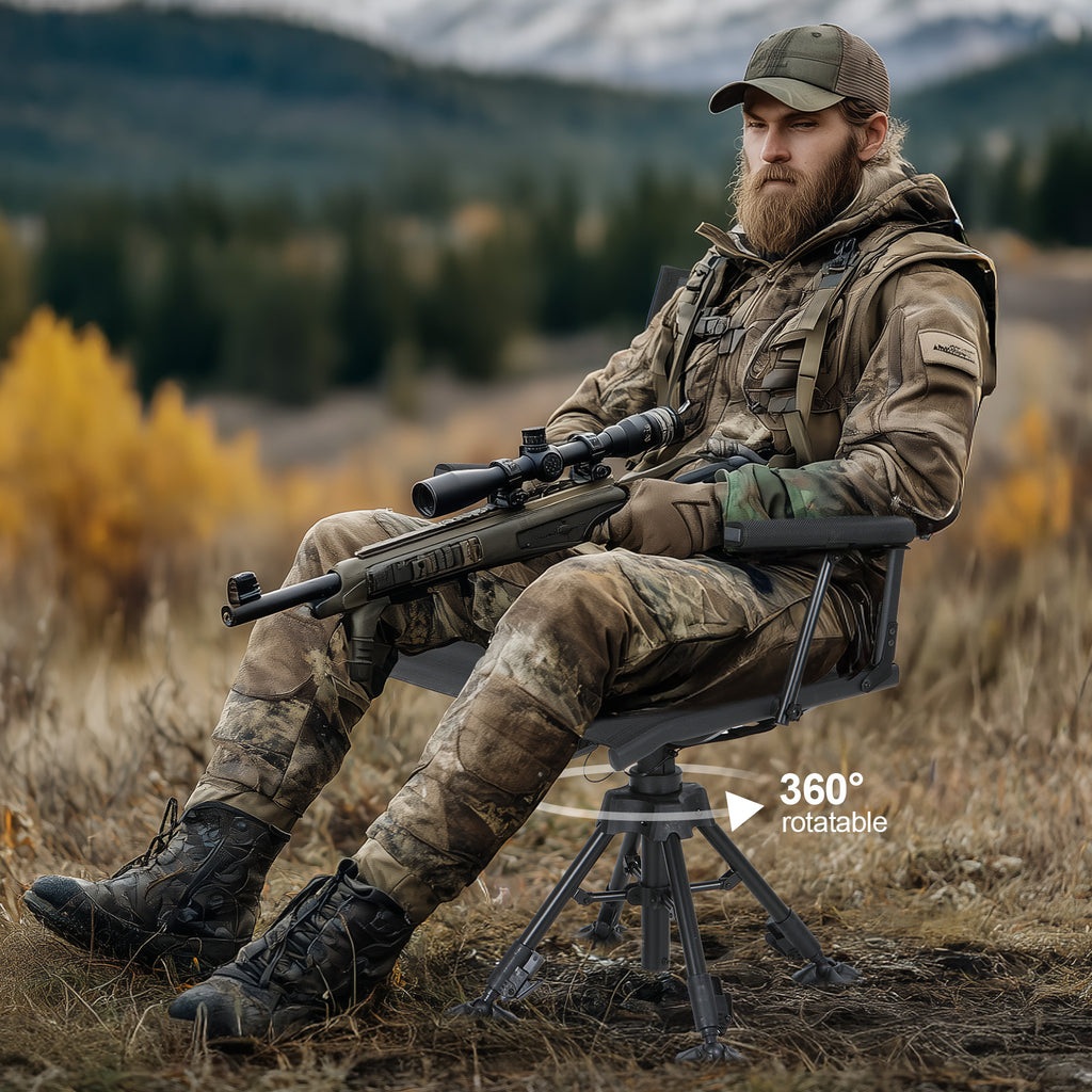 Nice C 360° Swivel Hunting Chair, Silent Rotating Blind Chair with Adjustable Height, Armrest &amp; No-Sink Feet