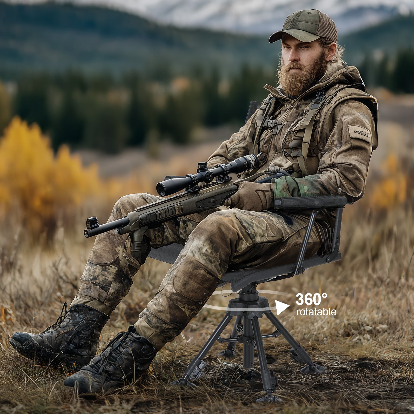 Nice C 360° Swivel Hunting Chair, Silent Rotating Blind Chair with Adjustable Height, Armrest &amp; No-Sink Feet