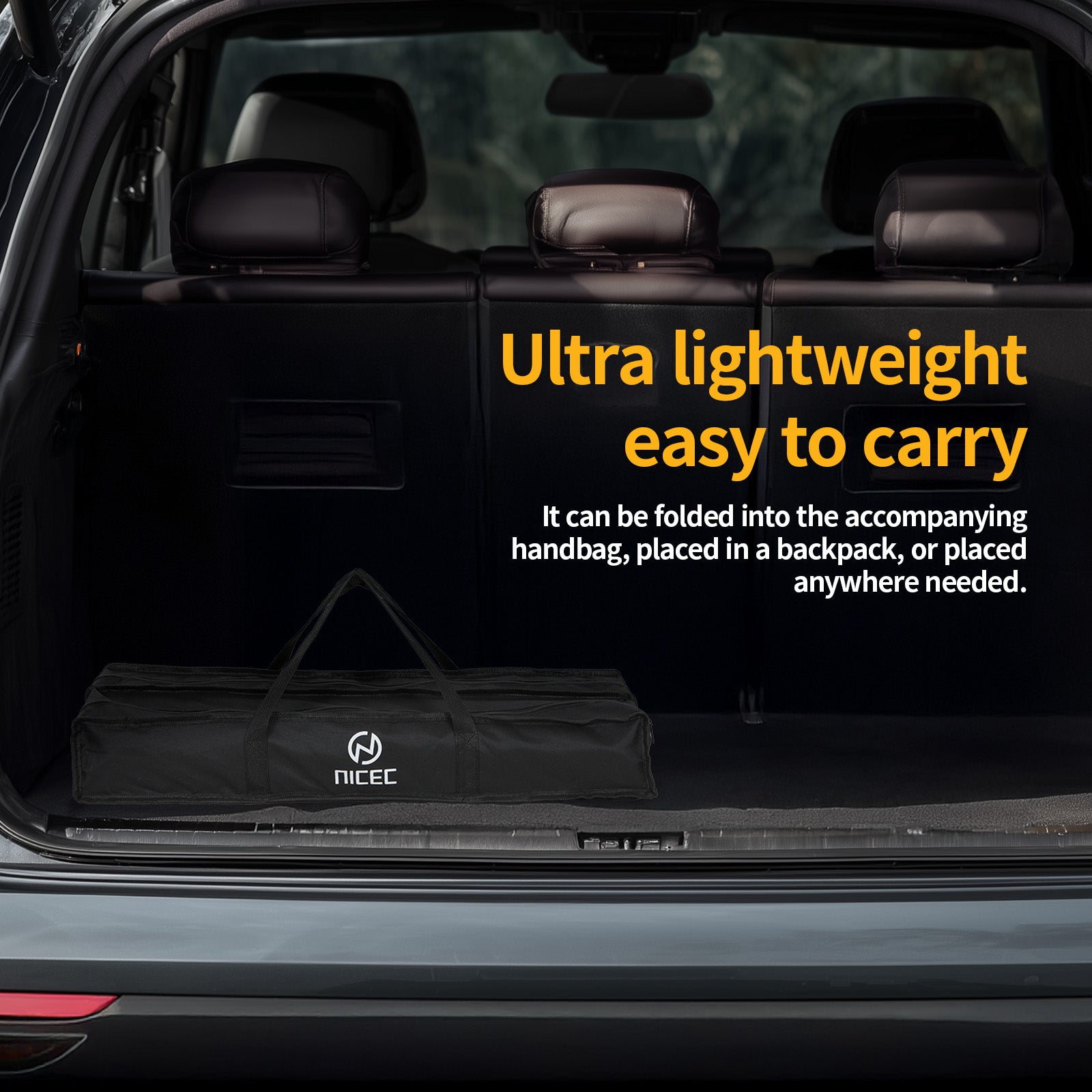 Nice C Adjustable Square Table, Folding Camping Table, Roll-up Tabletop, Lightweight, with Carry Bag, for Outdoor, Camping, Picnic, backyards, BBQ (Small)