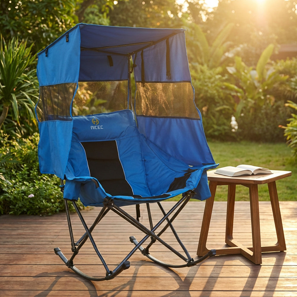 Nice C XL Rocking Camping Chair with Canopy, Folding Rocker (1 Pack/2Pack) | Oversized Outdoor Chair, Umbrella Chair, With Shade, Cup Holder, Cooler Bag, Carry Bag, Sports, Patio, Backyard