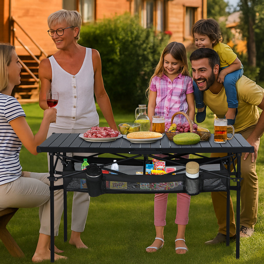 Nice C Portable Folding Camping Table – Lightweight Aluminum with Mesh Net & Cup Holder (Black)