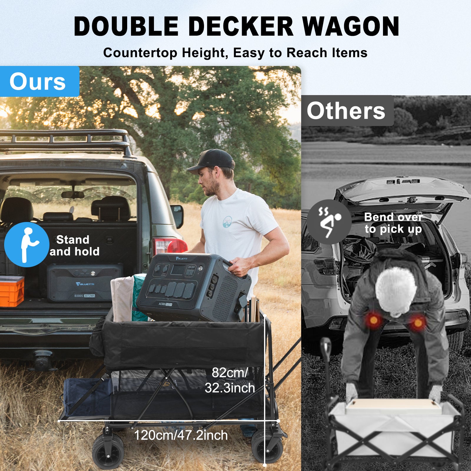 Nice C Double Decker Foldable Wagon – Heavy-Duty 400 lb Collapsible Wagon with All-Terrain Wheels for Outdoor, Kids, Pets